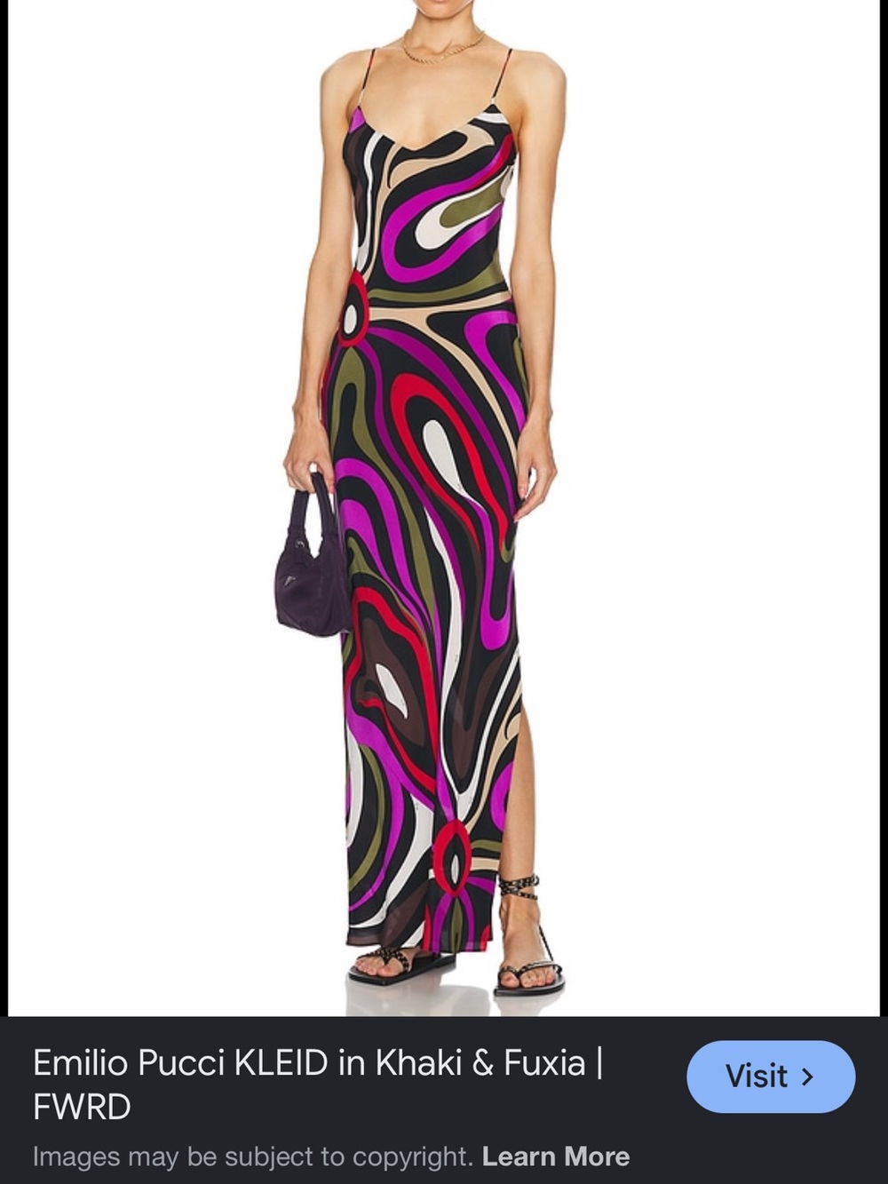 Emilio Pucci Khaki, Fuchsia & Black Swirl Maxi Slip Dress